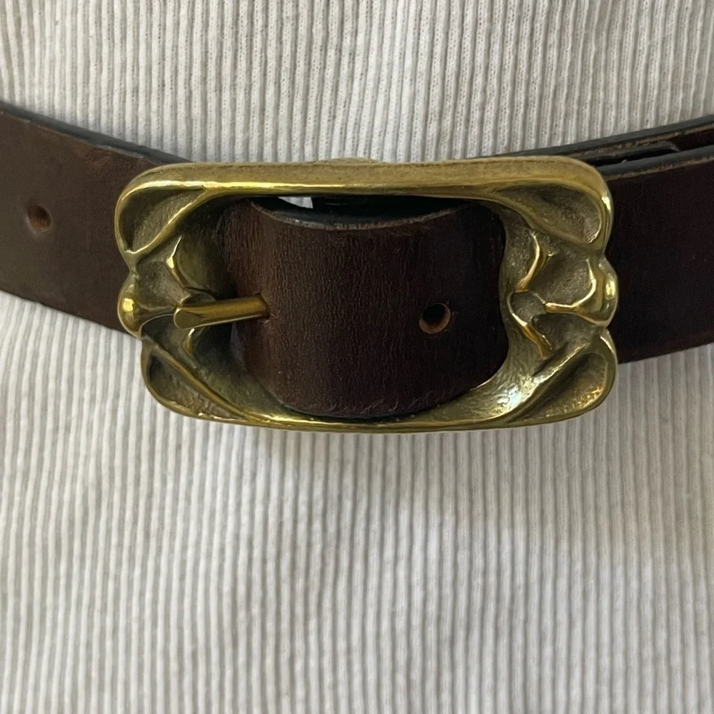 Ka Mens Handcrafted Brown 40” Adjustable Solid Brass Decorative Buckle Belt 1.5”